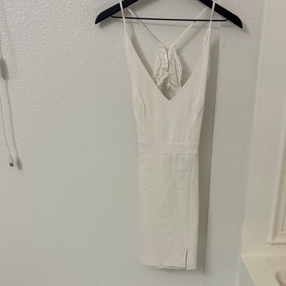 Lulu's White Backless Dress with Lace Detail